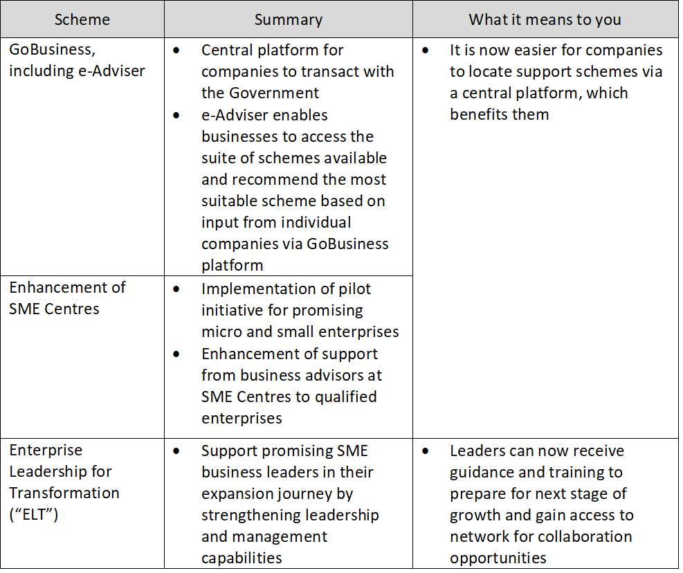 Table showing the scheme available for advisory support